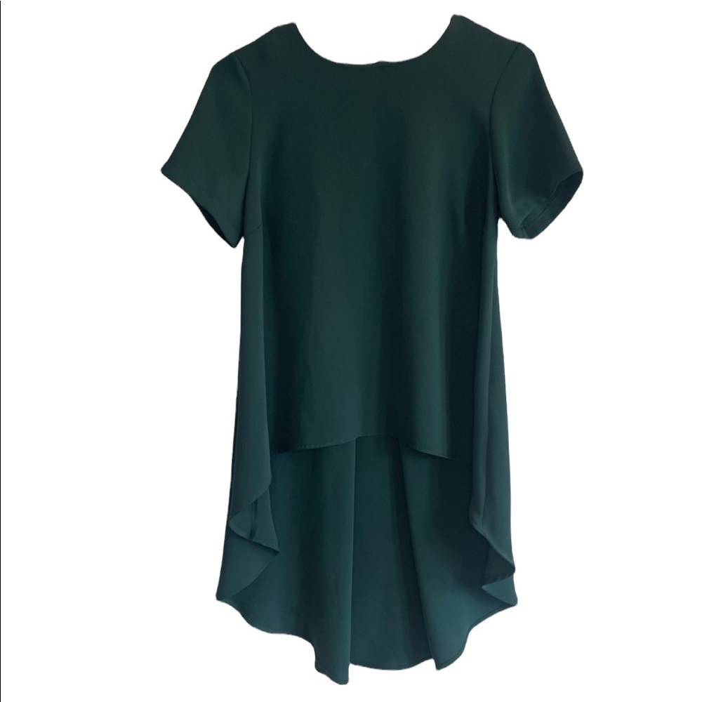 TOPSHOP GREEN HIGH LOW SHORT SLEEVE BLOUSE
